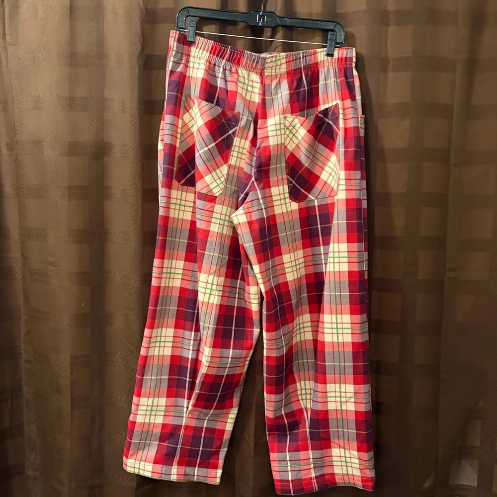 NWT Free People Nice Choice Pull-On Pant Wine combo lantern plaid Medium - Picture 7 of 11